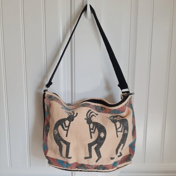 VTG 90's Kokopelli Southwestern Woven Bookbag Tote - Picture 9 of 12